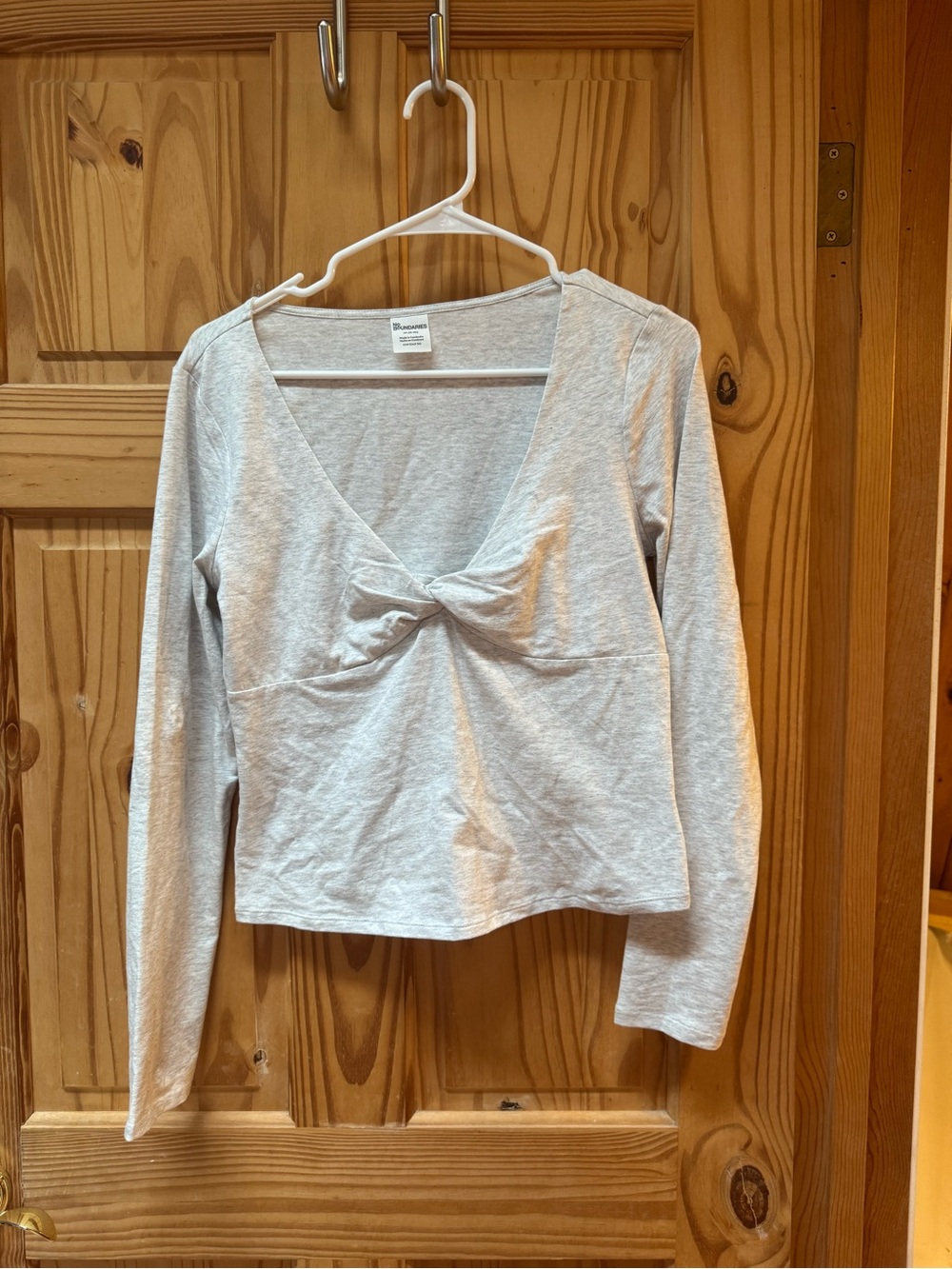 No Boundaries Light Gray Twist-Front Long Sleeve Top